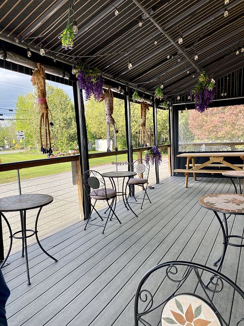 Nice outdoor patio seating   at GiraKofi in Stowe