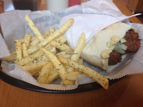 Falafel pita with fries at Falafels in Bloomington