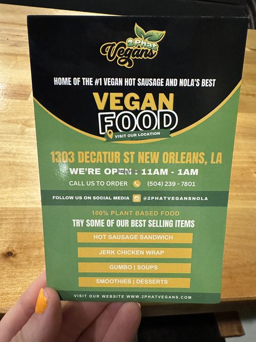 Menu  at 2 Phat Vegans in New Orleans