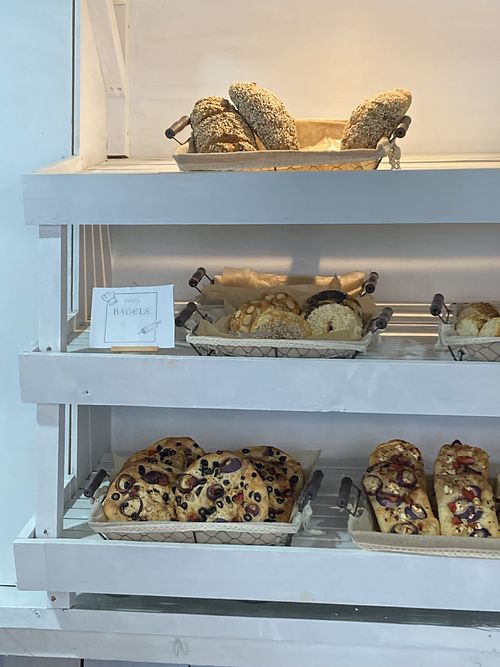 Vegan focaccia and bagels  at Panis  in Bocas Del Toro