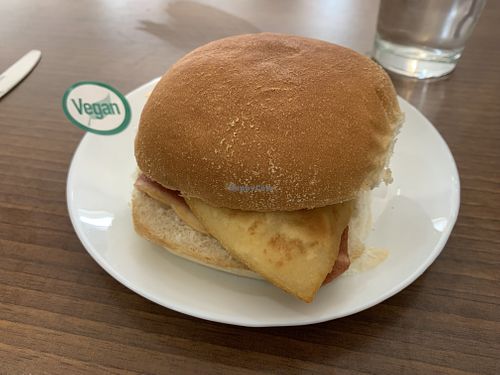 Vegan bacon and tattie scone breakfast roll  at The New Cafe Royale in Girvan