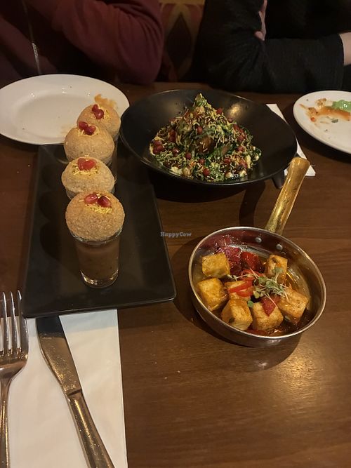 Mixture of vegan starters   at Ticca Tikka in East London