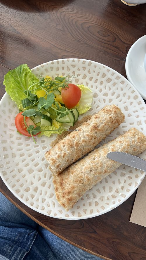 Vegan cheese oatcakes with vegan sausage   at The Drwaing Room in Leek