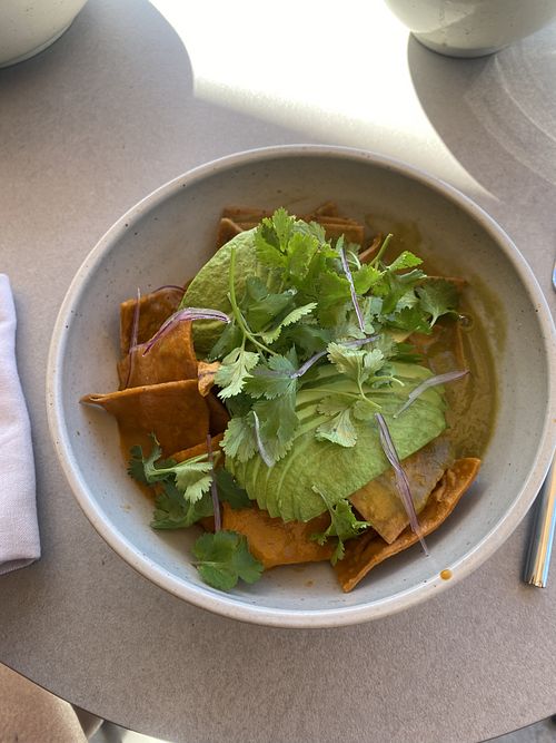 Chilaquiles with red and green saucee  at Sunken Bar at The Cape in Cabo San Lucas