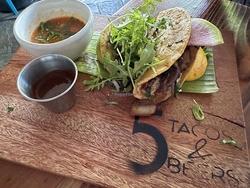 2 tacos, 1 was mushroom the other I forgot   at 5 Tacos and Beers in Berkeley