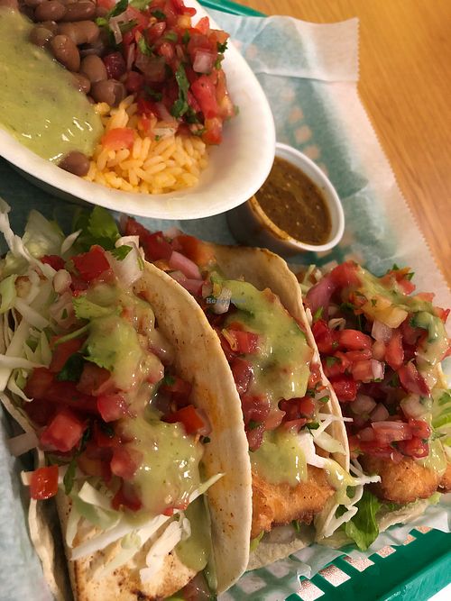 Tofu Tacos Two Ways! Fried & Grilled. Both were great! at El Dorado in Rehoboth Beach