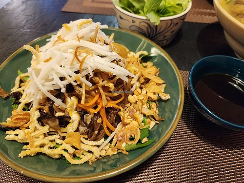 Black garlic mixed brown rice noodles! at Green Inn - Nhà hàng thuần chay in Hanoi