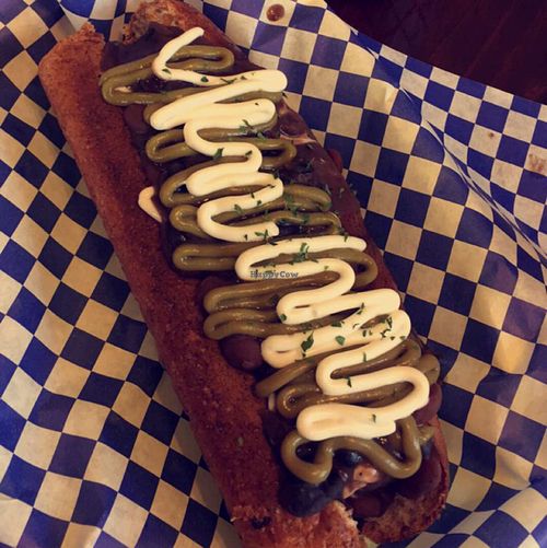 smoked chick'n dog with vegan chili and vegan mayo at Dreamy Weenies in New Orleans