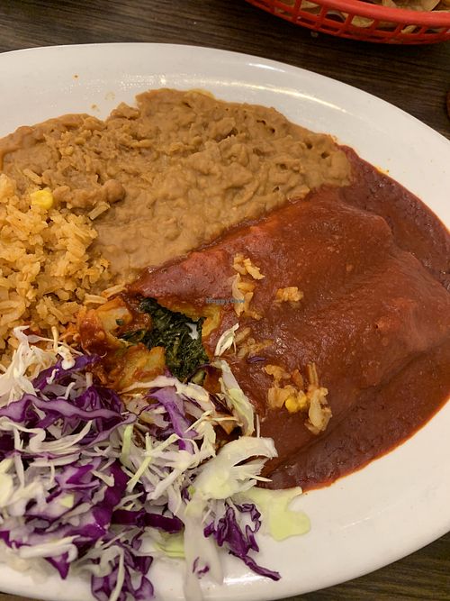 Vegan spinach and walnut enchiladas (2) at La Indita in Tucson