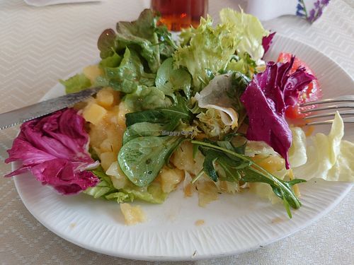 Salad which accompanies the Osttiroler Schlipfkrapfen, freshly made at Café Restaurant Martin in Innsbruck