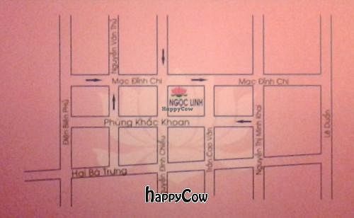 Back of restaurant's business card with map. at Ngoc Linh in Ho Chi Minh City