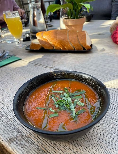 tomato soup and bread at Friðheimar in Selfoss