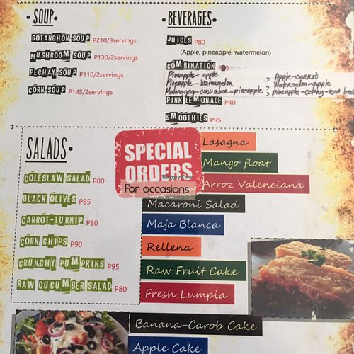 menu at Vegan Hygienic Foodhaus in Davao City