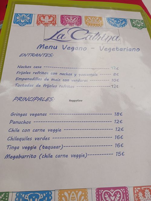 Vegan menu at Restaurante Mexicano La Catrina in Villajoyosa