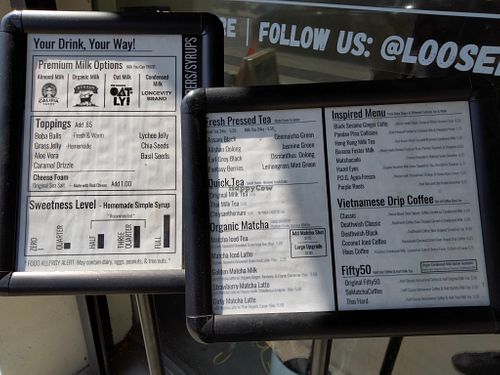Menu at Loose Leaf Boba Company in Los Angeles