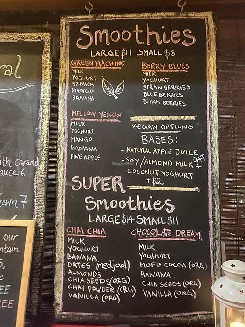 Smoothie menu  at Earthbound Cafe in Princetown
