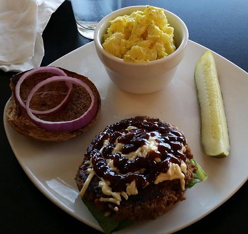 Western Burger, and side potato salad. $7.95!!!  at The Flaming Icecube Cafe in Boardman