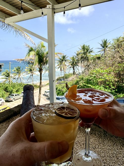 Dark & Stormy and Low Tide cocktails   at Round House in Bathsheba