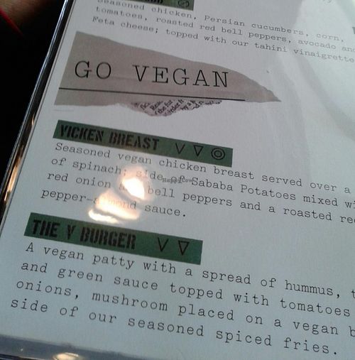 mini section of menu, but rest of menu also has well marked veggie and vegan and gluten free items at Sababa Restaurant and Lounge in Long Beach