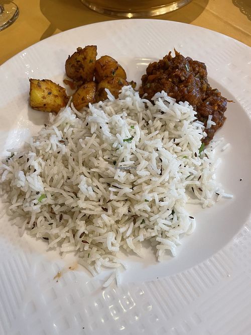 Jeera aloo, jeera wala pulao, baingain bharta  at India Palace in Abu Dhabi