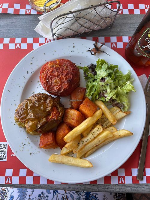 Stuffed tomato and pepper  at Porto Grill in Pireas