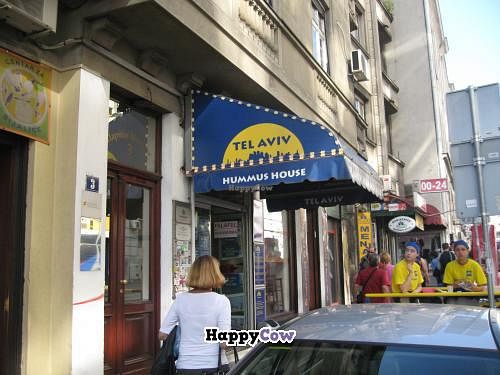 Outside Tel Aviv Hummus House in Belgrade, Serbia at Tel Aviv Hummus House in Belgrade