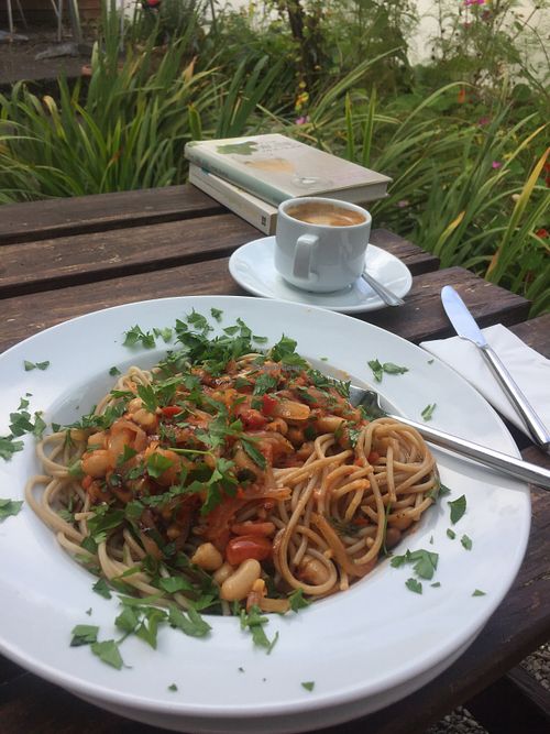 White bean ragu & brown pasta  at Bookstop Cafe in Kenmare