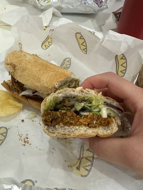 Black bean avocado sandwich, minus mayo and cheese  WHOLE WHEAT BREAD IS NOT VEGAN.  at IAH - Which Wich - TC in Houston