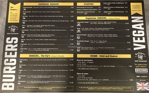 Vegan options on menu  at Hamburgueria da Villa in Sao Bras De Alportel