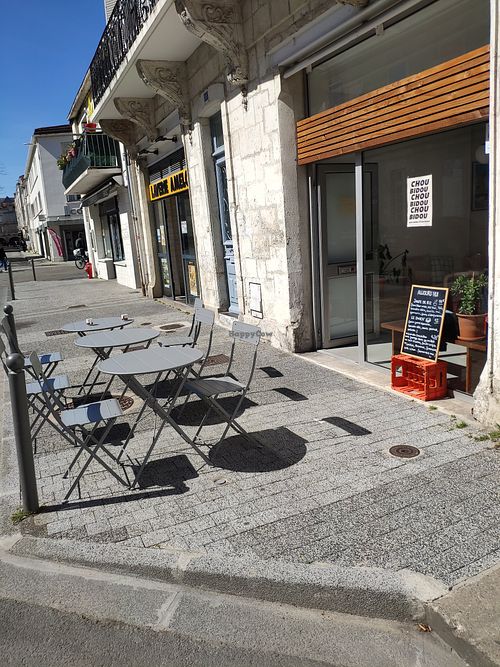 Seating outside at Chou Bidou in La Rochelle