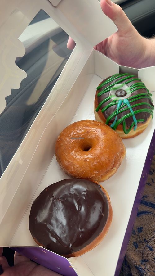 Boston, cream, glazed, and pandan chocolate  at Bitchin Donuts in Albany