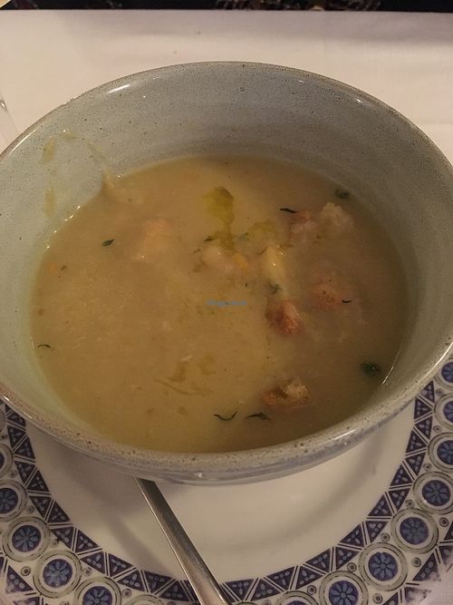 Potato and leek velouté at Giuly Ristorante Vegan in Viareggio