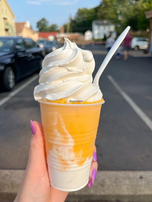 Mango ice with vanilla oat soft serve   at Yardley Ice House in Yardley