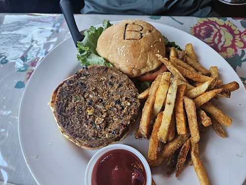 Vegan burger at Breadline Cafe in Omak