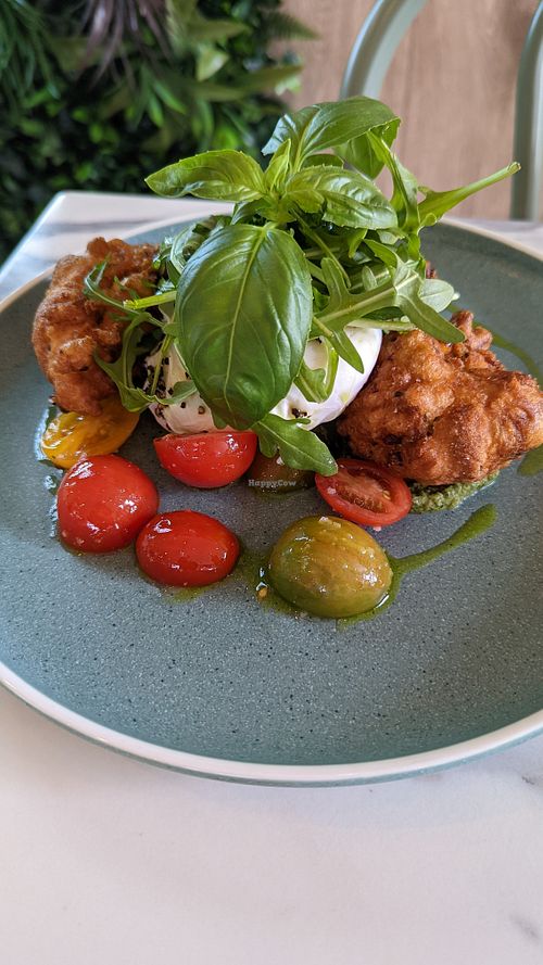 Zucchini & corn fritters at Greens & Grains Cafe in Beaconsfield