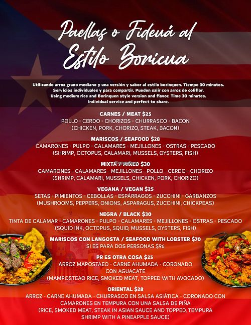 Menú de paellas, incluye la vegana  at A La Paella in Levittown