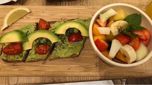 Avocado toast and fruit bowl  at Le Pain Quotidien - Spuistraat in Amsterdam