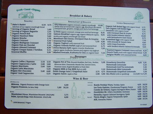 Menu, July 2014 at Le Pain Quotidien - Spuistraat in Amsterdam