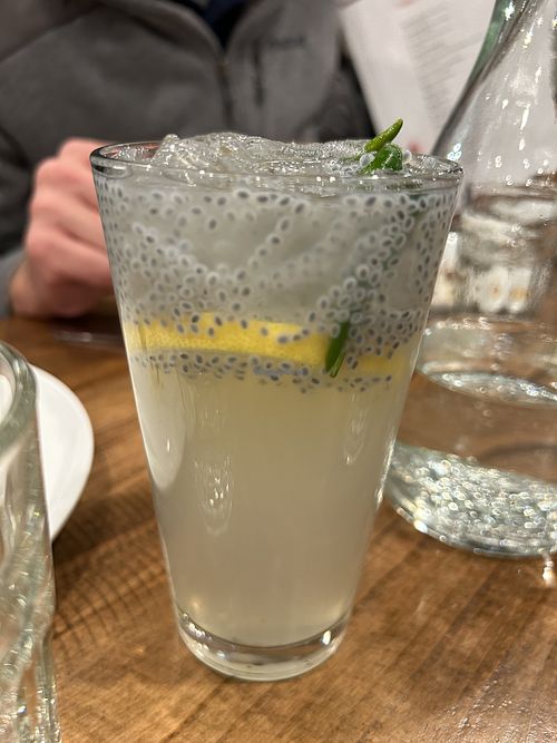 Basil lemon drink with chia seeds   at Mantra in Folsom