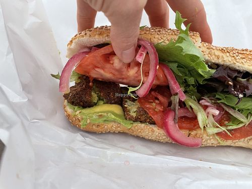 Falafel is hidden under there but it’s plentiful   at Eastcut Sandwich Bar in Durham