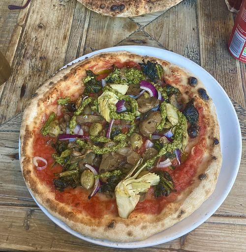 GF Vegan artichoke pizza  at Pizza Pilgrims in Cambridge