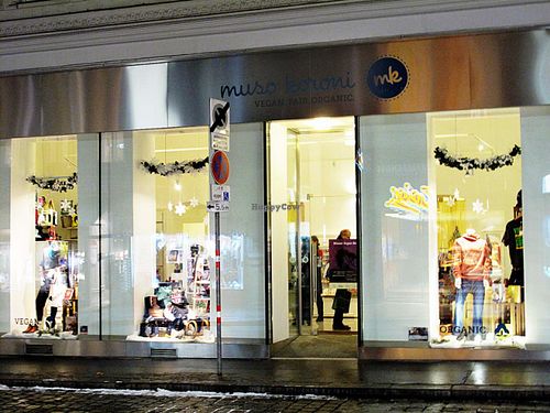 shop window with snow outside at muso koroni in Vienna