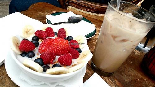 Granola with nut milk and vanilla chai soy tea at Gypsy Den - Anaheim in Anaheim