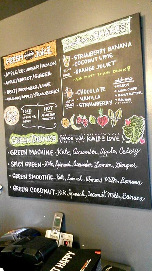 Cute drink menu board  at Healthy Junk in Anaheim