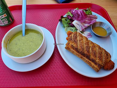Pea and mint soup, spicy bean pastry at MacLeod Tables Cafe in Isle Of Skye