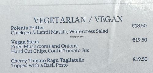 The menu  at Ballyseede Castle Hotel in Tralee