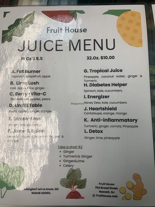 Fruit House Newark New Jersey Juice Bar HappyCow