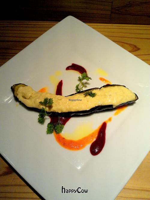 Grilled eggplant with koji-mayo (vegan) sauce at Tamana Shokudo in Tokyo