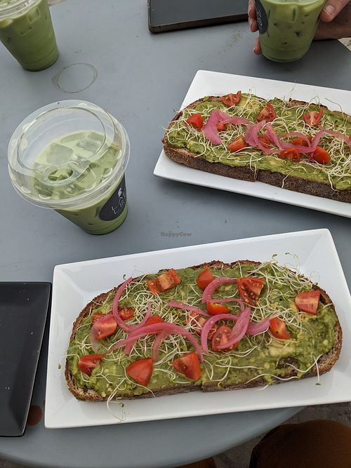 Bergamot matcha latte and avocado toast. at Lawlss Coffee in Appleton