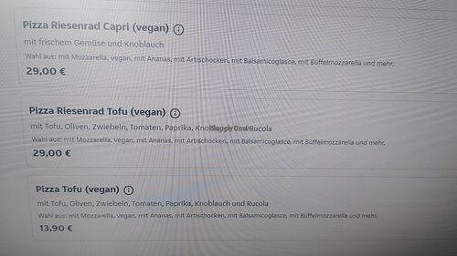 Menu at Salute in Innsbruck